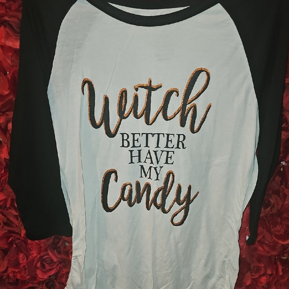 Freeze Women's Black and White Raglan Halloween Tee Size XLarge